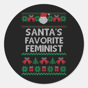 Kerstman's favoriete feministische lelijke trui S Ronde Sticker
