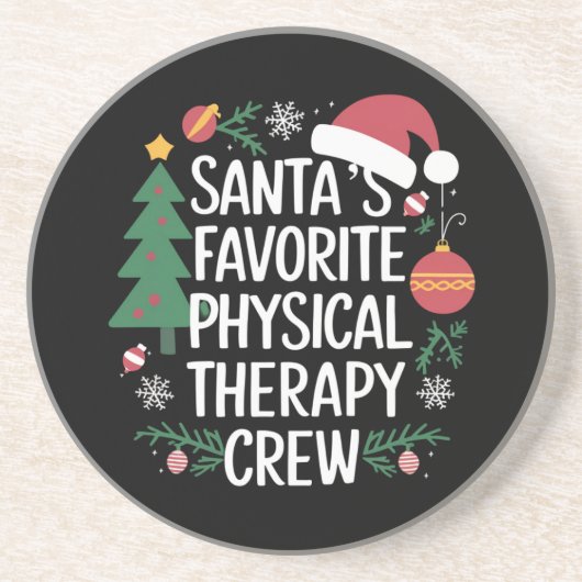 Kerstman's favoriete Fysiotherapie Crew Kerstmis Zandsteen Onderzetter (Voorkant)