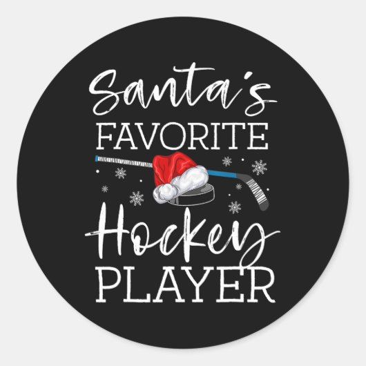 Kerstman's favoriete hockeyspeler Fun pyjama Kerst Ronde Sticker (Voorkant)