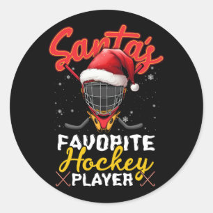 Kerstman's favoriete hockeyspeler Kerstmis Pyjama Ronde Sticker