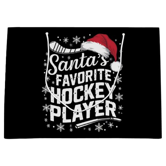Kerstman's favoriete hockeyspeler Pyjama Kerstmis Groot Cadeauzakje (Voorkant)