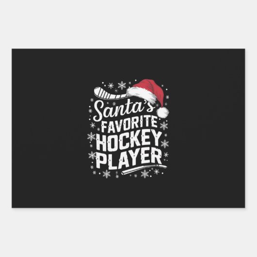 Kerstman's favoriete hockeyspeler Pyjama Kerstmis Inpakpapier Vel (Voorkant)