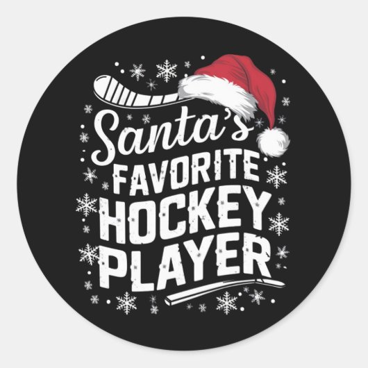 Kerstman's favoriete hockeyspeler Pyjama Kerstmis Ronde Sticker (Voorkant)