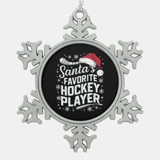 Kerstman's favoriete hockeyspeler Pyjama Kerstmis Tin Sneeuwvlok Ornament (Voorkant)