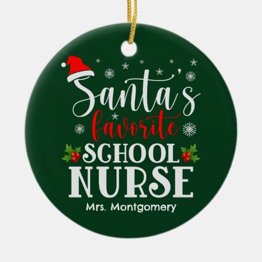 Kerstman's favoriete school verpleegkundige kerstc keramisch ornament (Voorkant)