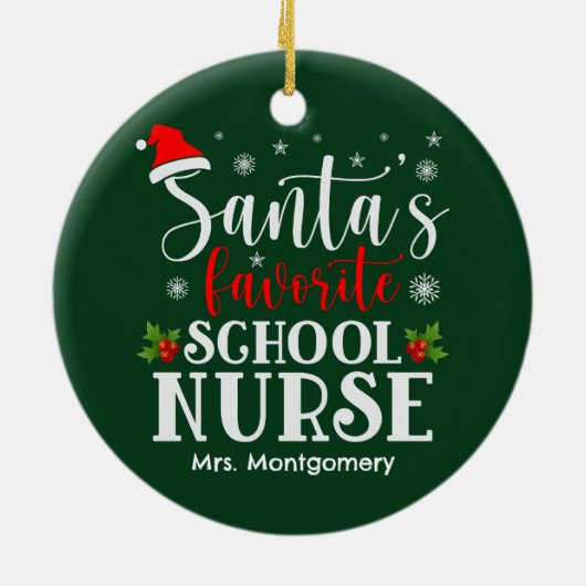 Kerstman's favoriete school verpleegkundige kerstc keramisch ornament (Achterkant)