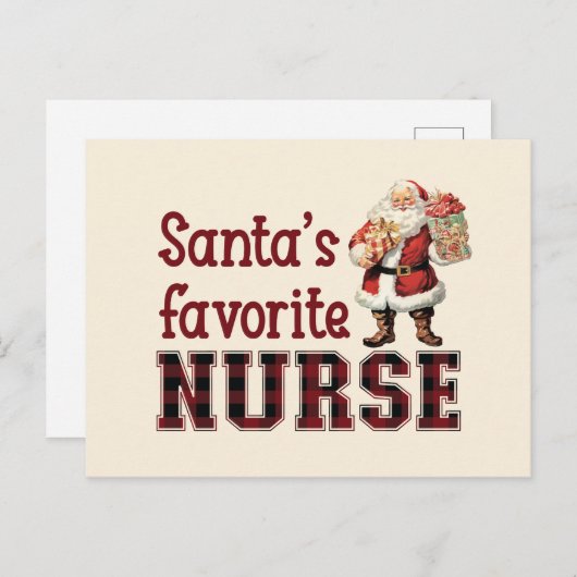 Kerstman's favoriete verpleegster, Kerstmis dank u Feestdagenkaart (Voorkant / Achterkant)