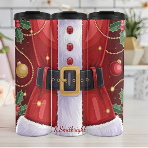 Kerstman's feestelijke riem en pak thermosbeker