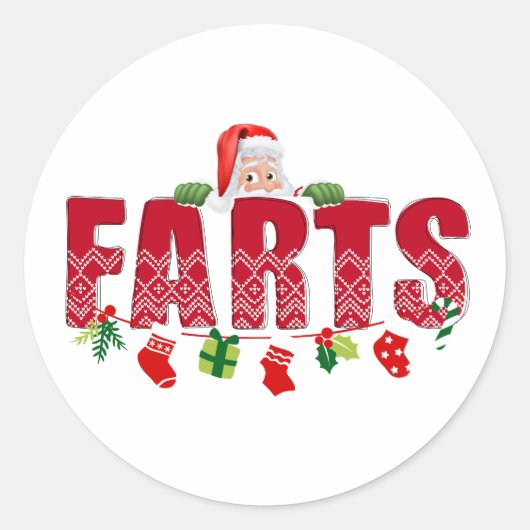 Kerstman's feestelijke scheten ronde sticker (Voorkant)