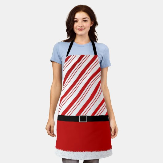 Kerstman's Hulpje Cute Gestreepte Kerstmis Schort (Gedragen)