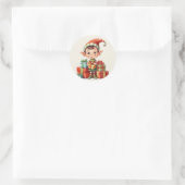 Kerstman's Kerst Elf met Cadeaus Ronde Sticker (Tas)