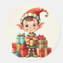 Kerstman's Kerst Elf met Cadeaus Ronde Sticker