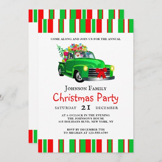 Kerstman's Kerst Vrachtwagen Party Kaart (Voorkant / Achterkant)