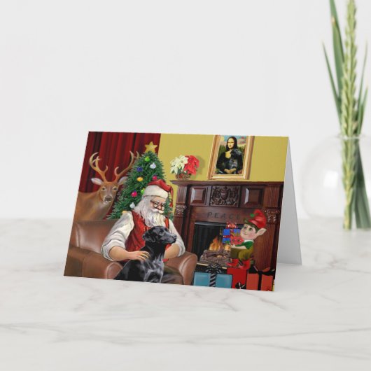 Kerstman's Labrador (Zwart) Feestdagen Kaart (Voorkant)