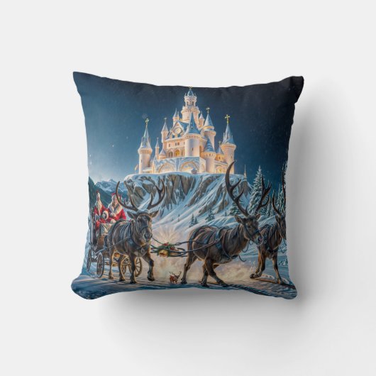 Kerstman's Magische Kasteelbezorging Kussen (Voorkant)