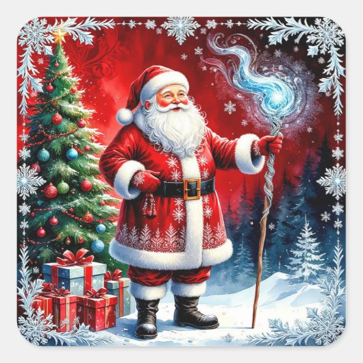 🎅 Kerstmans Magische Staf Kerst Charme ❄️ Vierkante Sticker (Voorkant)
