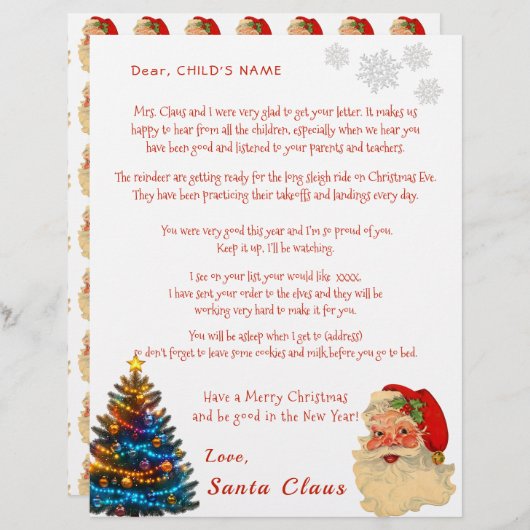 Kerstman's persoonlijke kerstbrief aan uw kind (Voorkant / Achterkant)
