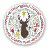 Kerstman's rendieren namen Rudolf Sticker (Voorkant)