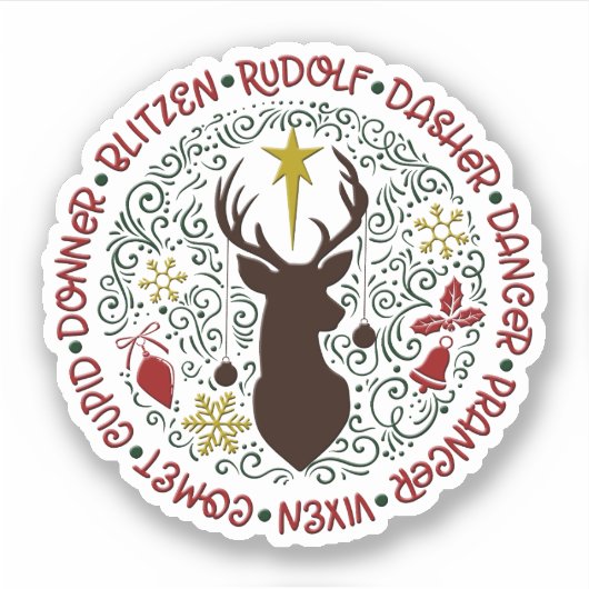 Kerstman's rendieren namen Rudolf Sticker (Voorkant)