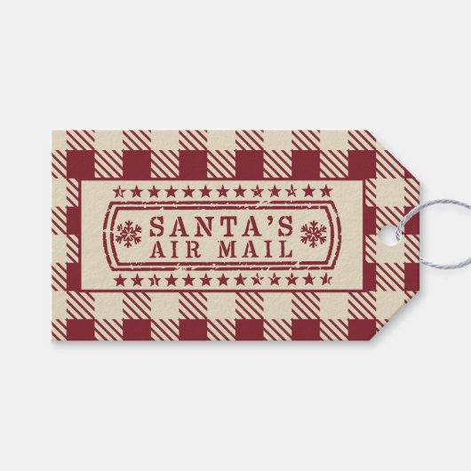 Kerstman's Rode Klassieke Luchtpoststempel Cadeaulabel (Voorkant (Horizontaal))