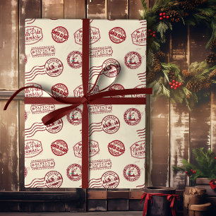 Kerstman's Rode Klassieke Luchtpoststempel Cadeaupapier