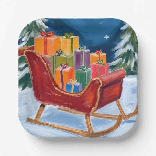 Kerstman's Sleigh Merry Christmas Papieren Bordje (Voorkant)