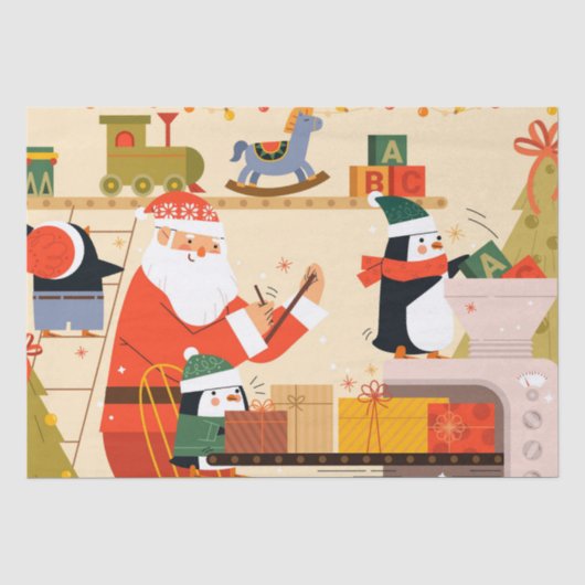 Kerstman's Speelgoed Workshop Kerstmis Tissuepapier (Voorkant)