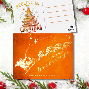 Kerstmans vissende slee Seizoensgroeten Folie Feestdagen Briefkaart