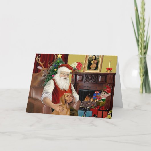 Kerstman's Vizsla Feestdagen Kaart (Voorkant)