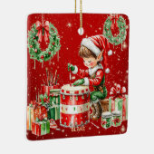 Kerstman's Workshop Elf Gepersonaliseerde Kinder K Keramisch Ornament (Rechts)