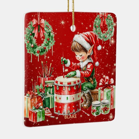 Kerstman's Workshop Elf Gepersonaliseerde Kinder K Keramisch Ornament (Rechts)