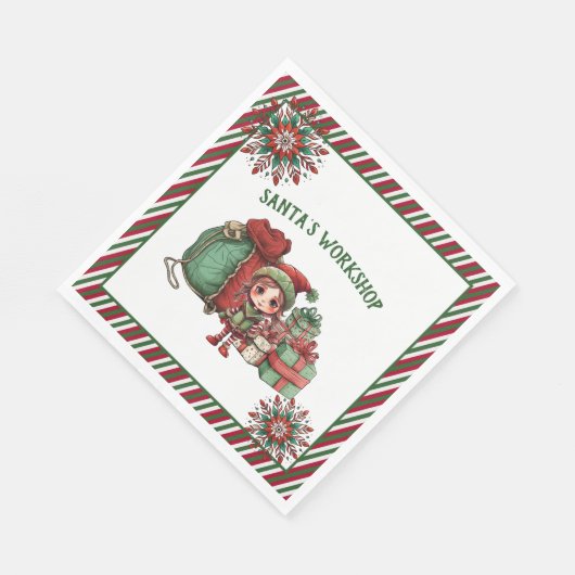Kerstman's Workshop Elf Kerstmis Feest Servet (Hoek)