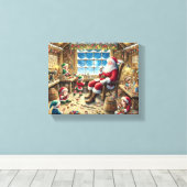 Kerstman's Workshop Kerst Muur Kunst | Cozy Rustic Canvas Afdruk (Insitu (Houten vloer))