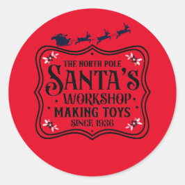 Kerstman's Workshop Speelgoed maken sinds...Kerstm Ronde Sticker
