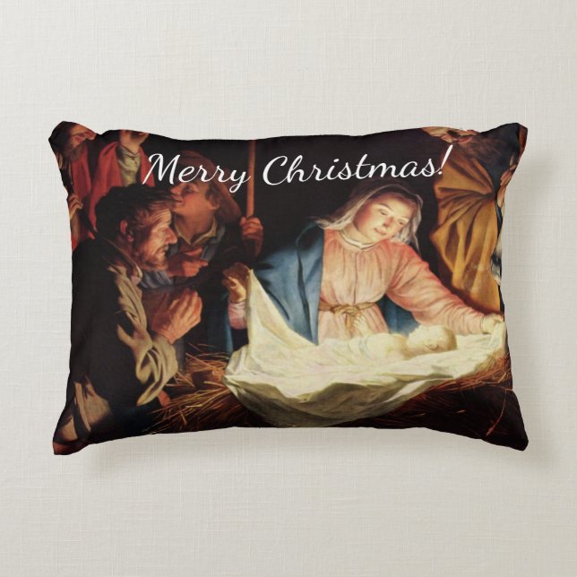 kerstmanscène accent kussen (Voorkant)