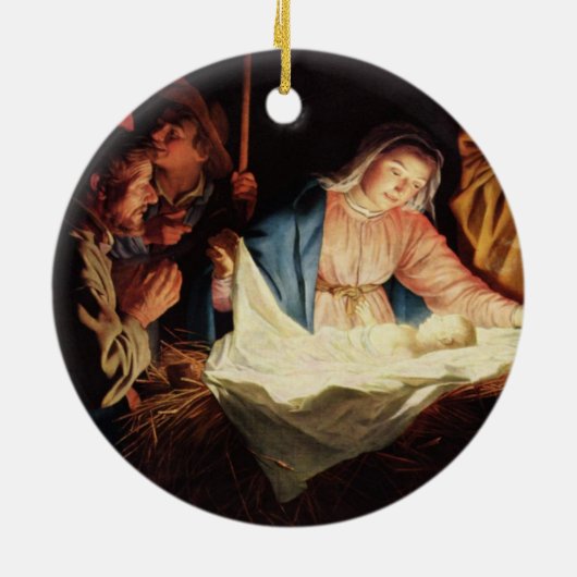 kerstmanscène keramisch ornament (Achterkant)