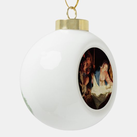 kerstmanscène keramische bal ornament (Links)