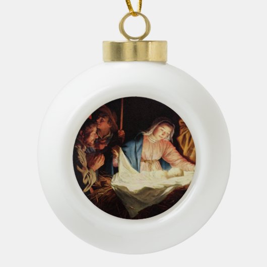kerstmanscène keramische bal ornament (Voorkant)