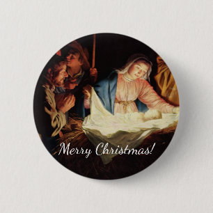 kerstmanscène ronde button 5,7 cm