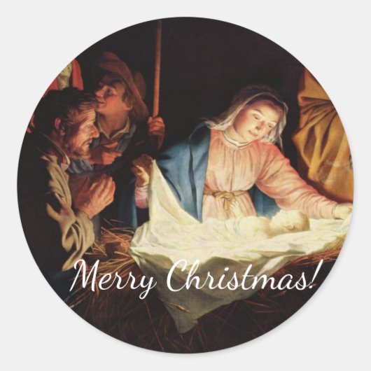 kerstmanscène ronde sticker (Voorkant)