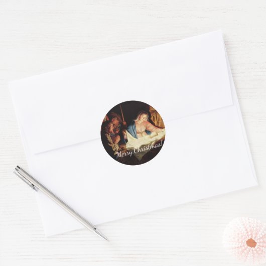 kerstmanscène ronde sticker (Envelop)