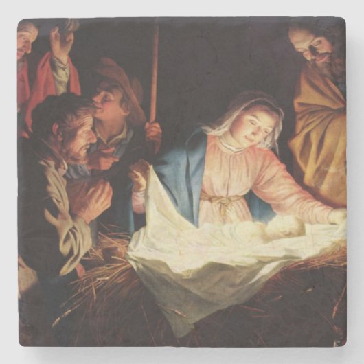kerstmanscène stenen onderzetter (Voorkant)