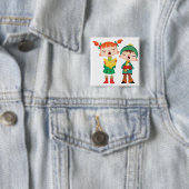 kerstmanschappen zingen vierkante button 5,1 cm (In situ)