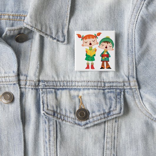 kerstmanschappen zingen vierkante button 5,1 cm (In situ)