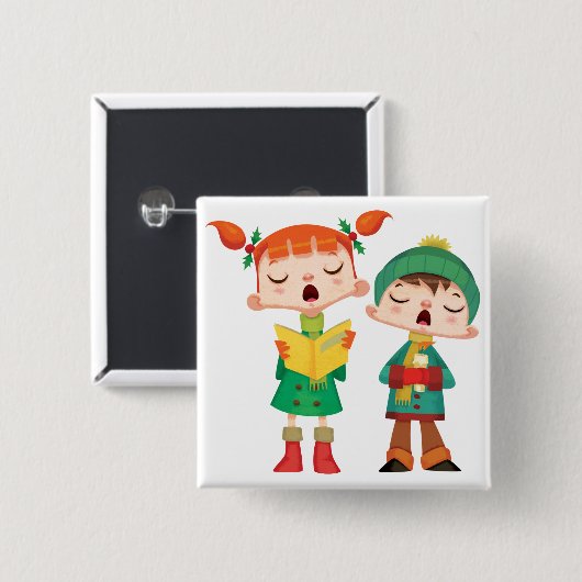 kerstmanschappen zingen vierkante button 5,1 cm (Voorkant /achterkant)