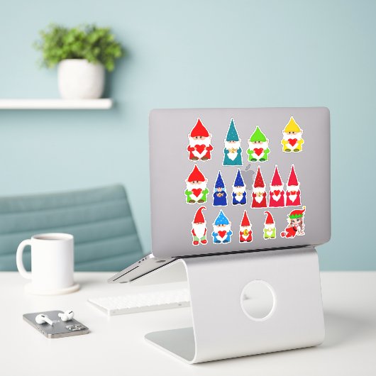 Kerstmanskabouters divers sticker (Laptop op bureau)