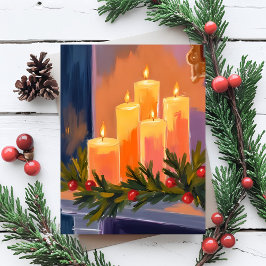 Kerstmantel Kaarsen Garland Feestdagenkaart