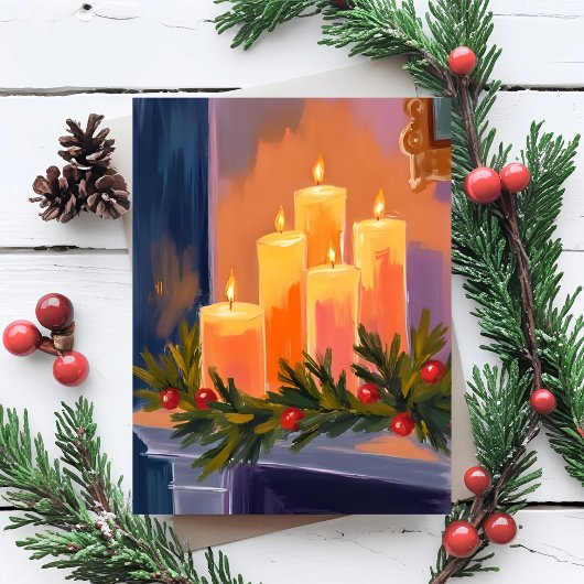 Kerstmantel Kaarsen Garland Feestdagenkaart