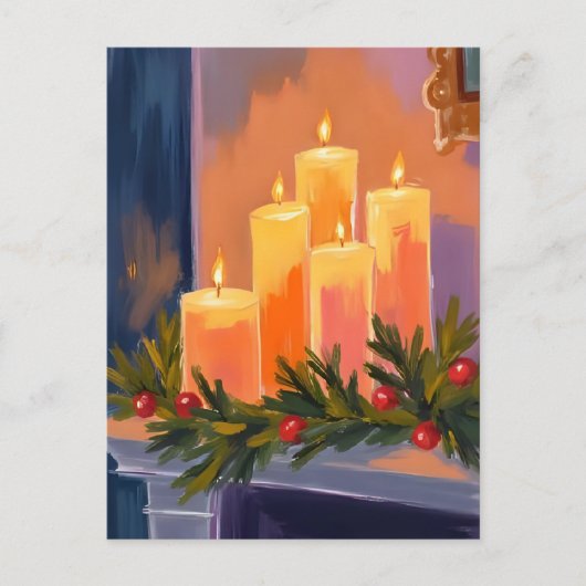 Kerstmantel Kaarsen Garland Feestdagenkaart (Voorkant)