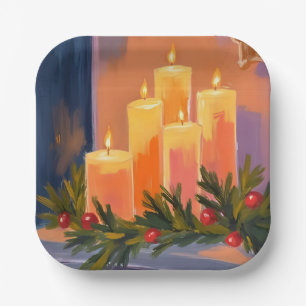 Kerstmantel Kaarsen Sluiting Geschilderd Vakantie Papieren Bordje